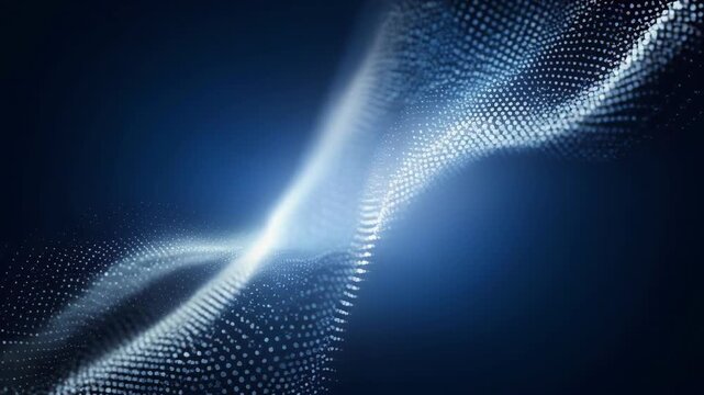 Abstract blue background with flowing dotted wave pattern