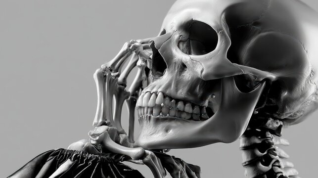 high definition black and white photograph of human male skeleton with no background,