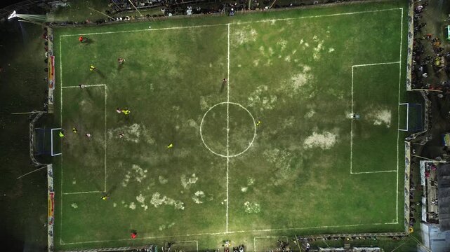 Aerial View of Soccer Game at Night