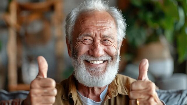 Smiling senior man giving thumbs up