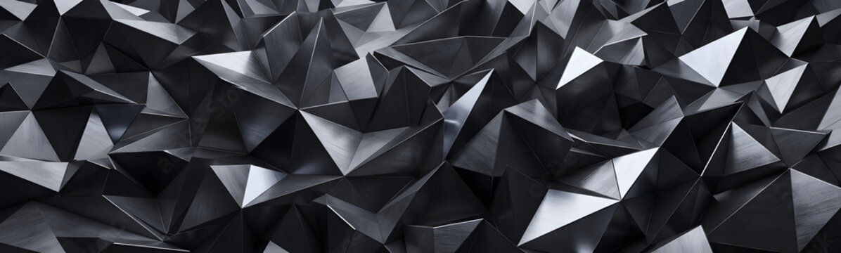 Abstract Black Crystal Faceted Background &ndash; 3D Render Macro Polygonal Panoramic Texture Wallpaper