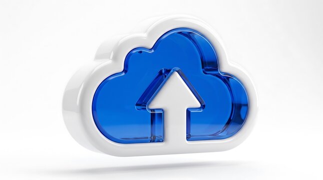 Cloud computing interface icons for digital data transfer. Modern tech symbols representing cloud upload and download, digital storage, and online...