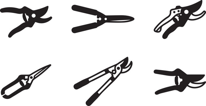 Six types of pruning shears and garden clippers set Vector