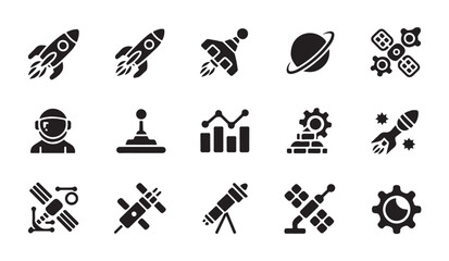 Fototapeta premium Space and astronomy black silhouette icons set for web design and mobile application. vector illustration.
