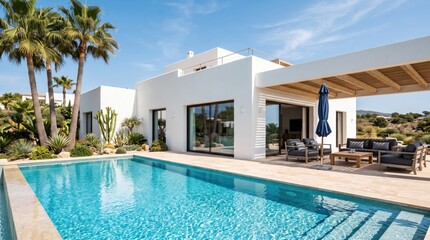 Fototapeta premium Modern Luxury Villa with Swimming Pool and Lounge Terrace
