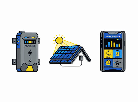 Minimalist Illustrative Cel Shaded Eco Friendly Smart Home Energy Graphic Asset, "Created with AI assistance and manually refined."