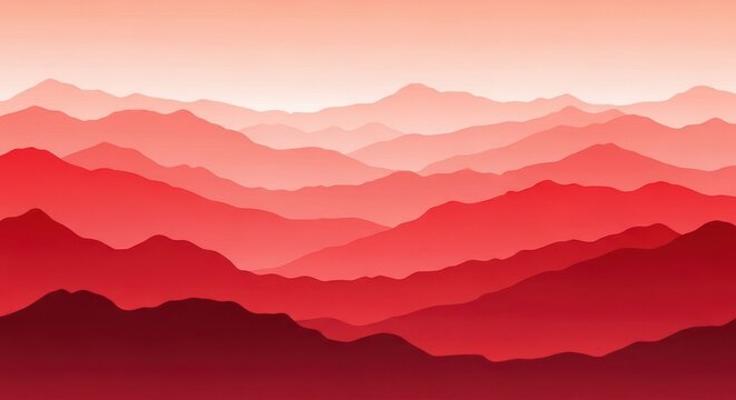 Abstract mountains landscape with red gradient digital