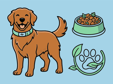 Isolated Dog Wellness Hydrotherapy and Smart Pet Health Tracking Vector Icon Set, "Created with AI assistance and manually refined."