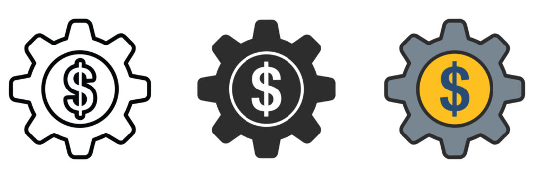 Financial Management Icon, Gear with Dollar Sign for Business Automation, Investment, and Finance Systems, Vector, Designs