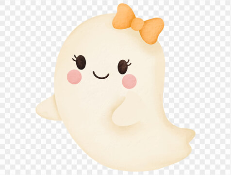 Watercolor cute smiling ghost Halloween illustration Vector.