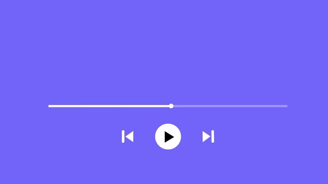 Minimalist flat media player interface animation featuring a smooth progress bar loading motion with play, pause, and skip on a clean purple background, for modern digital, user experience ui