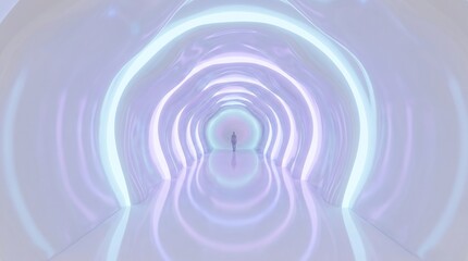 Obraz premium Abstract 3D render of a futuristic white circular tunnel with rhythmic organic arches. Conceptual architectural hallway representing a portal, innovation, and modern minimalist interior design