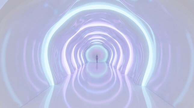 Abstract 3D render of a futuristic white circular tunnel with rhythmic organic arches. Conceptual architectural hallway representing a portal, innovation, and modern minimalist interior design