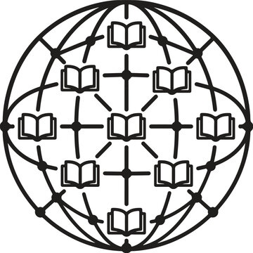 Digital Library Global Knowledge Grid Line Art Vector Illustration