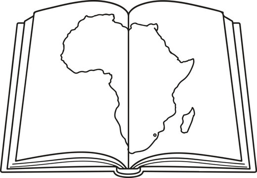 Africa Map Open Book Line Art Atlas Graphic Illustration