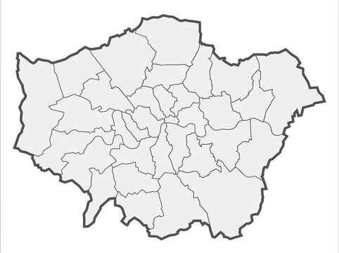 Greater London Map with Borough Boundaries and River Thames Outline
