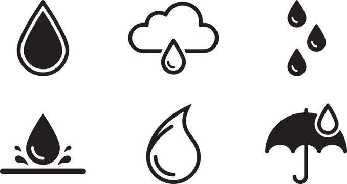 Water cycle icons set with rain and evaporation elements Vector