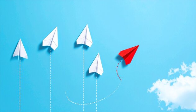 Paper airplanes, red divergence, innovation, individuality, breaking conformity, creativity