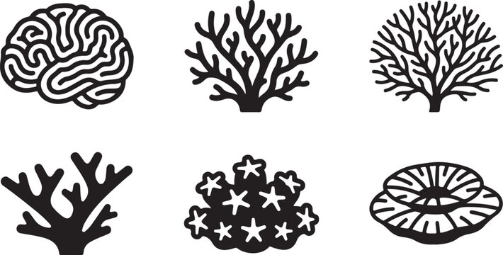 Six different coral and brain vector icons set Vector