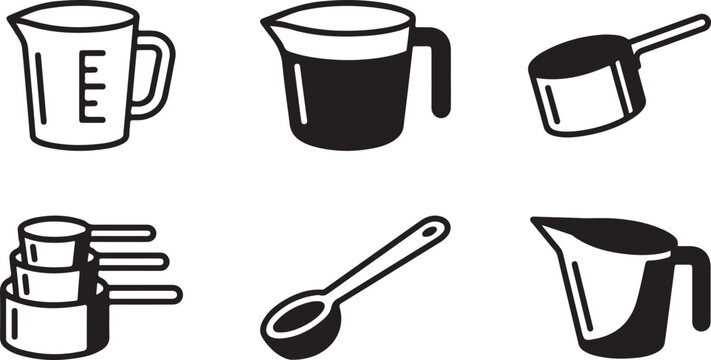 Black and white kitchen measuring and pouring tools set illustration Vector