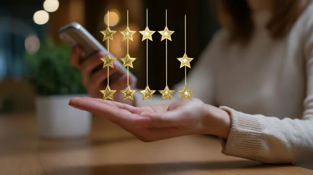 Customer Service Satisfaction Concept with Five Star Rating and Smartphone
