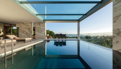 Fototapeta premium Modern luxury infinity pool with panoramic mountain view
