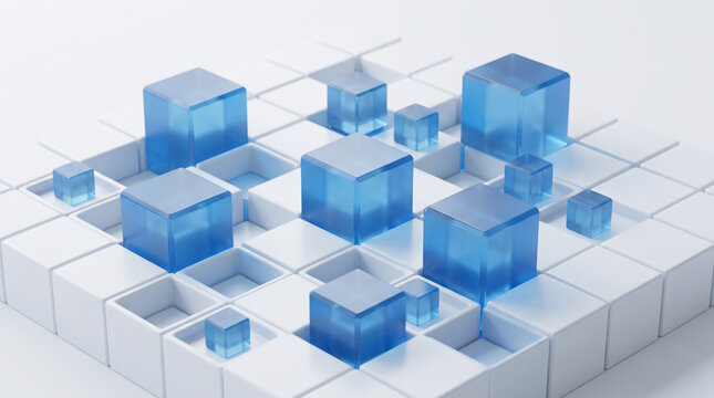Modern Glass Cube Structure with Clean White Blocks for Business Concepts