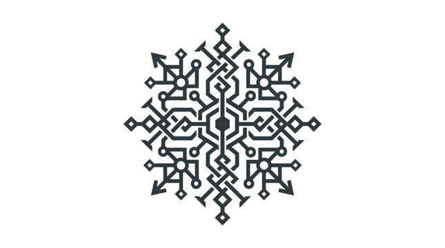 Geometric Digital Snowflake Icon On White Background