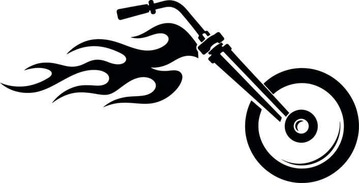 Chopper motorcycle front wheel logo with flame design
