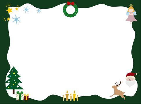 クリスマスモチーフの可愛い背景フレーム　緑色