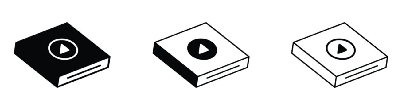 Book with play button icon set. audiobook icons. Video book icon set featuring outline and solid styles with play button and bookmark for digital learning online education multimedia tutorials. 