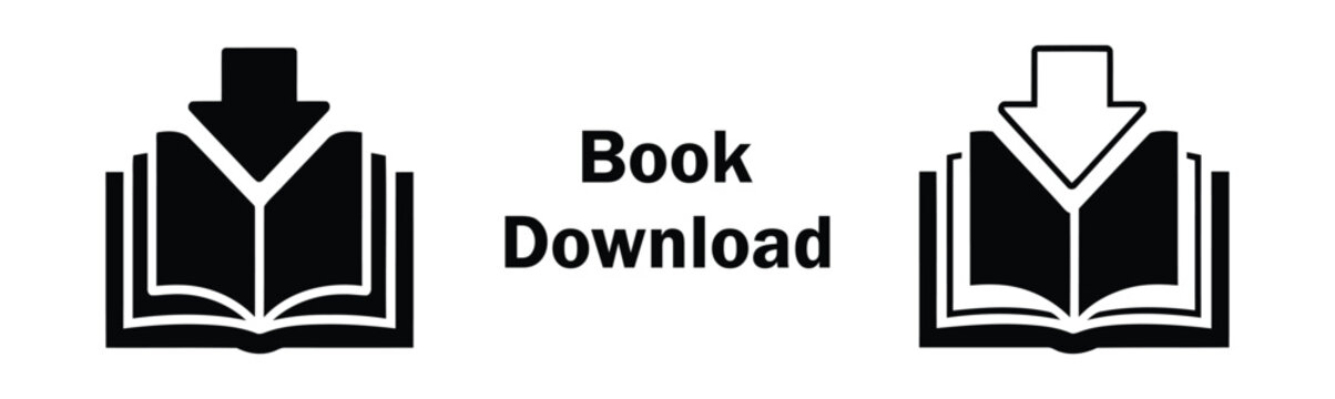  book Download Outline Icon. Download icon on open book. Digital ebook free download icon with open book and arrow. Book download icon set in Icon set - Minimalist, flat icon, outline, glyph. 
