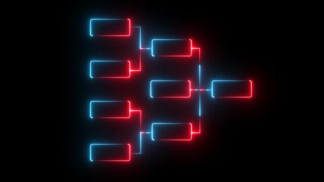 Abstract neon 32 team tournament bracket championship template with white line animation isolated on black background. Championship bracket schedule for football