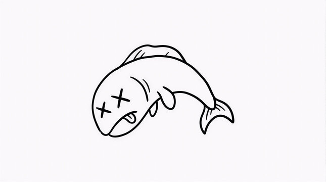 Cute dead fish doodle illustration with cartoon style, isolated on white background for icons, stickers, and humorous designs