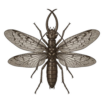 Detailed Vintage Engraving of a Winged Insect Specimen