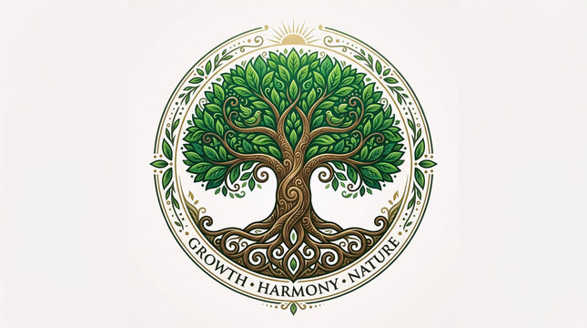 Celtic Tree of Life with intricate knotwork and green leaves, isolated on white, symbolizing harmony, growth, and eternal connection