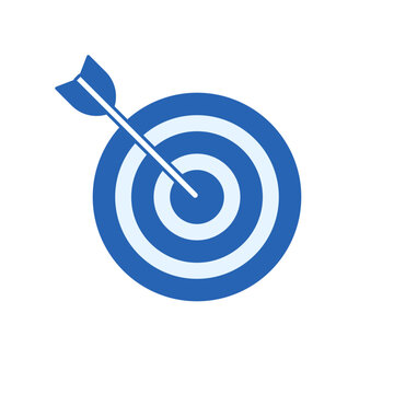 Blue business icon of business target, flat vector symbol for goals, success, missions, strategy, achievement and direction focus. Clean, isolated illustration on light background