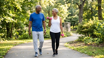 Obraz premium Black couple walking in park