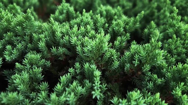 4K Slow Motion Green Pine Leaves Background.Fresh nature texture with copy space