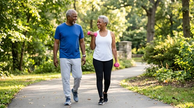 Black couple walking in park