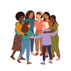 Obraz premium group of diverse women hugging and smiling illustration