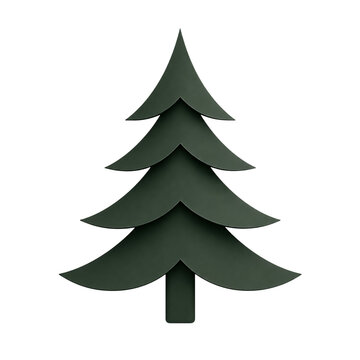Minimalist flat dark green pine tree illustration isolated on transparent background