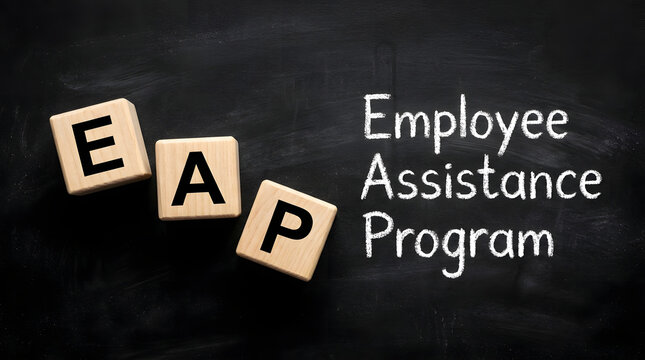 Wooden cubes spelling EAP next to the text Employee Assistance Program on.