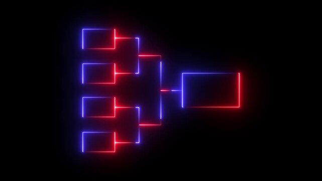 Animation of neon glowing team ,Tournament bracket templates isolated on black background. 4K