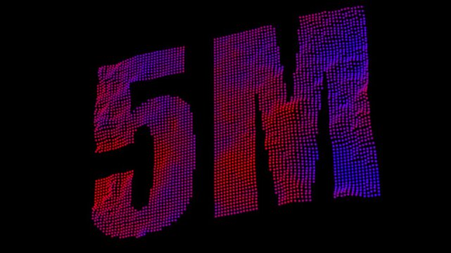 Glowing 5M Text Made of Digital Particles with Neon Gradient Abstract Technology Animation 4K