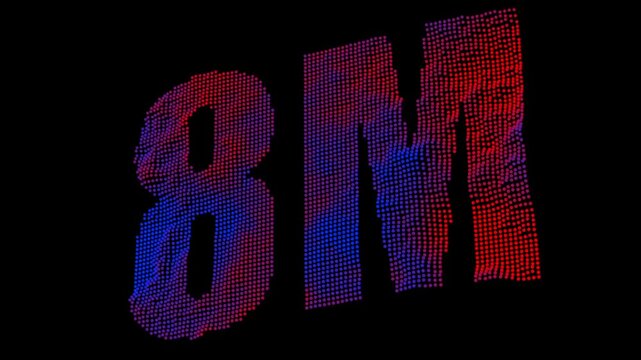 Glowing 8M Text Made of Digital Particles with Neon Gradient Abstract Technology Animation 4K