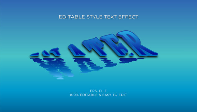 Fresh Water blue wave reflection 3D perspective editable text effect vector illustration