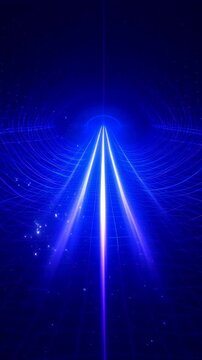Neon blue digital tunnel with glowing laser grid lines, futuristic data travel, cyberspace perspective, virtual reality motion, high tech animation