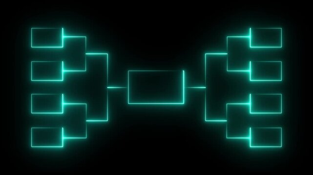 Animation of neon glowing team Tournament bracket templates isolated on black background. Championship bracket schedule for soccer, football, basketball