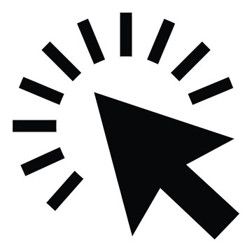 Black cursor arrow icon with loading spinner on white background